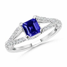 ANGARA Split Shank Square Tanzanite Ring with Diamond Accents in 14K Gold - £1,398.86 GBP
