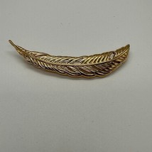 Vintage Monet Feather 3.5&quot; Brooch Pin Polished Gold Tone Signed - £10.25 GBP