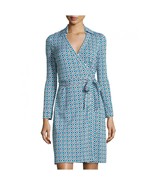 New DVF Diane von Furstenberg Jeanne WRAP DRESS 2 Blue Geometric Ocean C... - $129.66 CAD