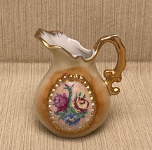 Vintage Enesco miniature porcelain pitcher embroidery style flowers Japan - £4.79 GBP