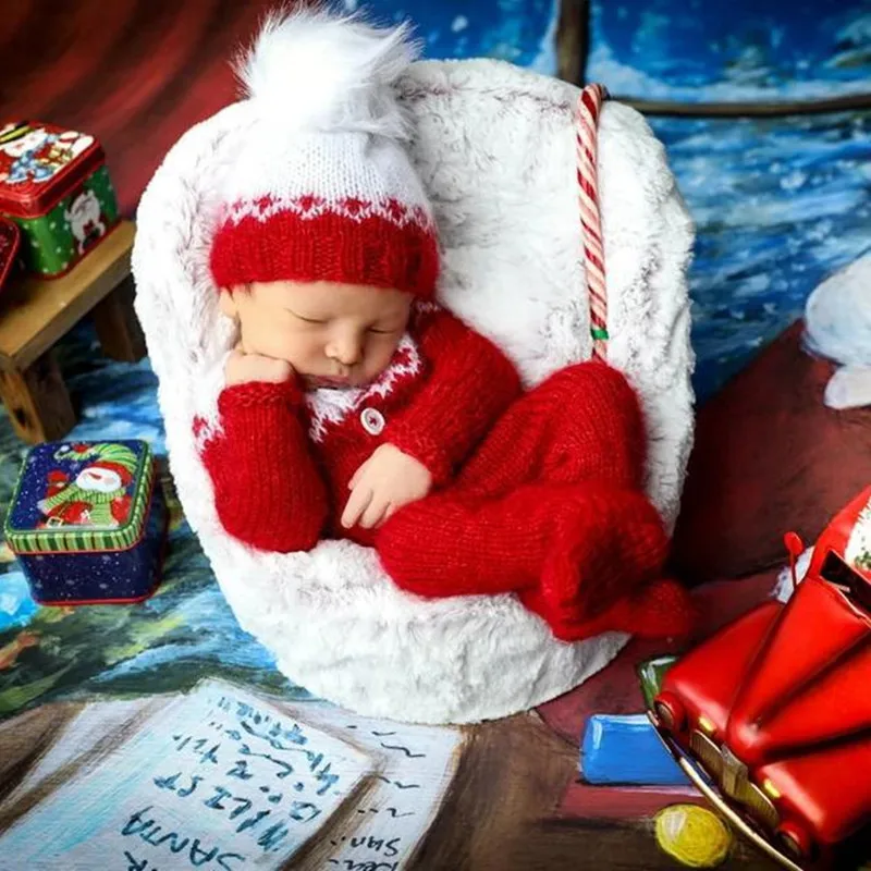 Y clothing christmas hat jumpsuit 2pcs set studio infant photo prop accessories crochet thumb200