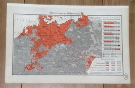 1938 Vintage Map Germany Poland Church Catholic Protestant Religion Confession - $24.22