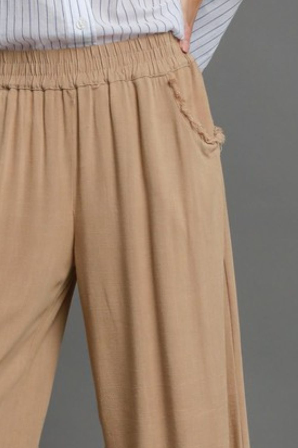 Umgee Full Size Linen Blend Elastic Waistband Wide Leg Pants Plus Size Item image 3
