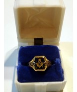 Vintage Men&#39;s 14K Gold Blue Sapphire Signet Masonic Ring, Size 7 1/4, 4.... - $325.00