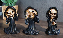 Set Of 3 See No Evil Speak No Evil Hear No Evil Grim Reaper Chibi Mini Figurines - £16.05 GBP