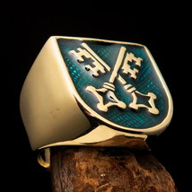 Well made Mens Secret Pinky shield Ring blue crossed Skeleton Keys - solid Brass - £21.96 GBP+