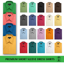 Men&#39;s Solid Color Regular Fit Button Up Premium Short Sleeve Dress Shirt - £18.43 GBP+