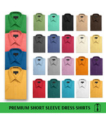 Men&#39;s Solid Color Regular Fit Button Up Premium Short Sleeve Dress Shirt - £18.63 GBP+