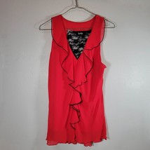 By and By Womens Shirt Large Red Ruffle Front V Neck Sleeveless - £10.69 GBP