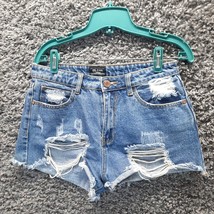 Iris Jean Shorts Women Medium Regular Blue Destroy Cut Off Denim Cotton ... - $244.23 MXN