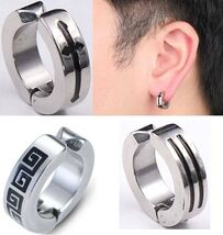 Men Women Clip On Hoop Huggie Stud Earrings,Hip Hop Stainless Steel Silv... - $53.53 MXN+