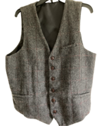 Voboom Charcoal Herringbone Tweed Vest Waistcoat Buckle Back Hipster Size L - $44.55