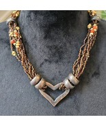 Women Brown Multiple Layered Seed Bead Heart Pendant Necklace with Lobst... - $36.55 CAD