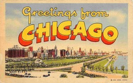 Greetings From Chicago Grant Park Illinois 1945 Large Letter linen postcard - £5.14 GBP