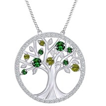 0.75 Karat Labor Erstellt Emerald-Peridot Lebensbaum Anhänger 14K Weiß Vergoldet - £161.34 GBP