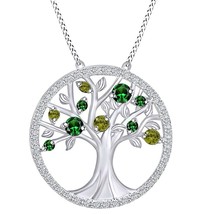 0.75 Karat Labor Erstellt Emerald-Peridot Lebensbaum Anhänger 14K Weiß Vergoldet - £154.08 GBP