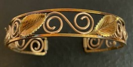 Vintage Krementz Multi Gold Tone Leaf Coil 7&quot; Open Cuff Bracelet - £27.94 GBP