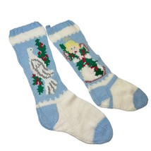 Knitted Christmas Stocking Angel Bird Dove Blue Rustic Farmhouse Holiday Decor - £20.14 GBP