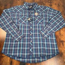 NWT Wrangler Western Flannel Shirt Blue Plaid Pearl Snap Long Sleeve Men 2XL - $24.75