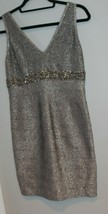Carmen Marc Valvo Silver Shimmer Embellished Sleeveless Dress Women&#39;s Size Small - £77.76 GBP