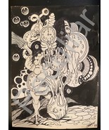 Bill Jameson Surrealism Drawing &quot;The Horror Of Dinosaur Clocks&quot; 1968 - $42.08 CAD
