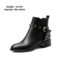 Punk Studs Women Real Cow Leather Boots Buckled Shoes Ladies Block Medium Heels  - £96.21 GBP