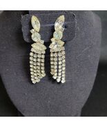 Vintage 1950s Mid-Century Rhinestone 2.5" Waterfall Silver Tone Clip Ear... - $17.86