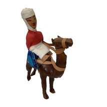 Handmade Leather Camel and Rider 8.5&quot; Tall x 5&quot; Wide Red White Garments ... - $21.49
