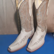 Womens cowboy boots Corral, cream tan emb L, suede emb U sz:7M item:s2399 - £195.69 GBP