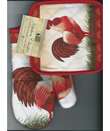 2-pc Kitchen Set Pot Holders Oven Mitt Rooster Red - $93.86 MXN