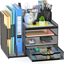 Desk Organizer With Mesh File Holder, 4-Tier Office Supplies Desk, Black - £33.60 GBP