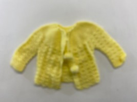 Hand Knitted Baby Girls Yellow Open Knit Pom Pom Tie Cardigan Sweater - £7.69 GBP