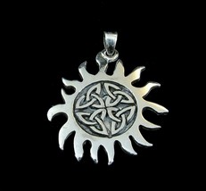 Handcrafted Solid 925 Sterling Silver Celtic Trinity Knot Sun Pendant Belenus - £19.32 GBP