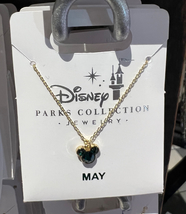 Disney Parks Minnie Mouse Faux Emerald  May Birthstone Necklace Gold Color 