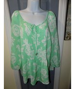 Charter Club Light Green W/White Floral White Peony Peasant Blouse Size ... - £14.35 GBP