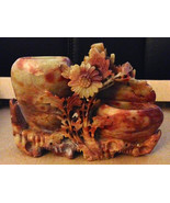 Antique 1800s Hand Carved Chinese Marbled Red Brown Floral Motif Flower ... - $6,462.14 MXN