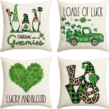 ST Patricks Day Love Gnomes Truck Clover Throw Pillow Covers - £16.87 GBP