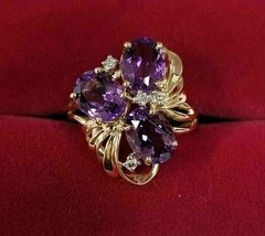 14k Yellow Gold Over 3.20Ct Oval Amethyst &amp; Diamonds Cocktail Wedding Ring - £81.85 GBP