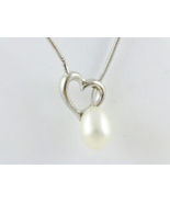 White Cultured PEARL Pendant and Sterling Silver Heart Lariat Chain NECK... - $48.00