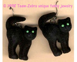 Gothic Fuzzy SPOOKY BLACK CAT EARRINGS Wicked Witch Halloween Costume Je... - £7.13 GBP