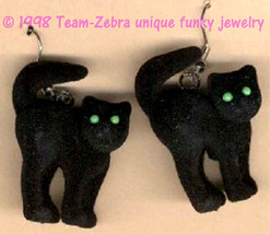 Gothic Fuzzy Spooky Black Cat Earrings Wicked Witch Halloween Costume Jewelry - £7.00 GBP