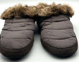 Lands End Quilted Slippers Womens Size 9 Brown Faux Fur Trim Slip On Puf... - $16.39
