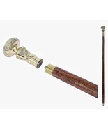 Mens Walking Stick with Vintage Brass Handle Antique Wooden Stick - $22.96