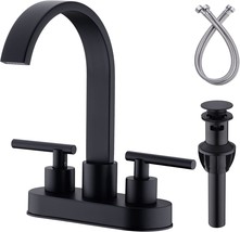 Bathroom Faucet 2 Handle 4 Inch Centerset Lavatory Vanity Sink, Matte Black - £46.33 GBP