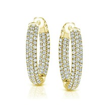 1.50 CT Corte Redondo Moissanita 14K Oro Amarillo Chapado Interior / Aro Aretes - £120.37 GBP