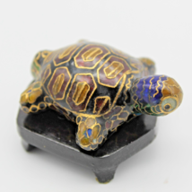 Tortoise Turtle Cloisonne Enamel Inlay Golden Thread Feng Shui Black 2 inch VTG - £18.21 GBP