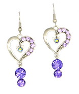 Silver love heart Violet Swarovski element crystal dangle pierced earrings - £8,012.13 GBP