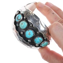 6.5&quot; Vintage Navajo Silver shadowbox turquoise row cuff bracelet - £356.11 GBP
