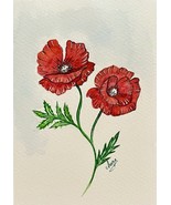 Original Watercolor Painting Of August Birth Month Flower, A Red Poppy - $844.35 MXN