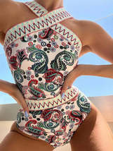 Beach Fashion Women&#39;s Chic Peris Print Cross Neck One Piece Swimsuit | Gulf Coas - £16.43 GBP
